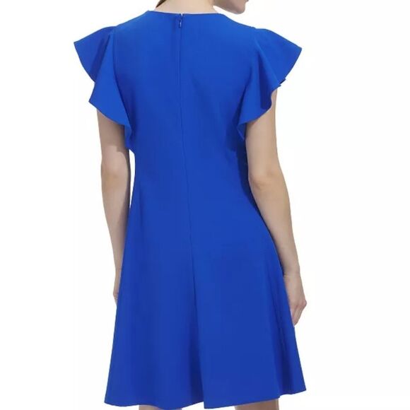 Women's Andrew Marc Ruffle Fit And Flare Mini Dress,size 10 - Picture 2 of 9